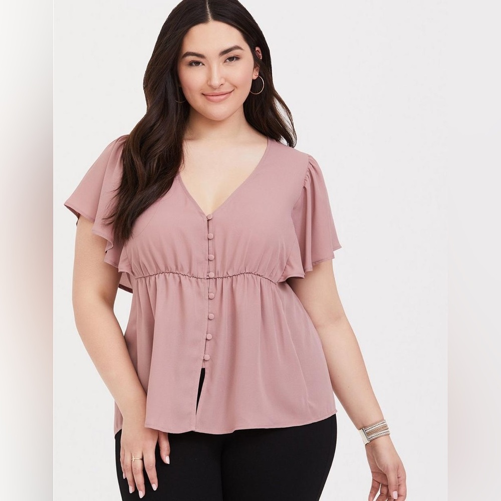 Torrid Georgette Flutter Sleeve Button Down Blouse